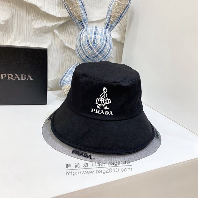 Prada女士帽子 普拉達網紗邊拼接材質漁夫帽遮陽帽  mm1195